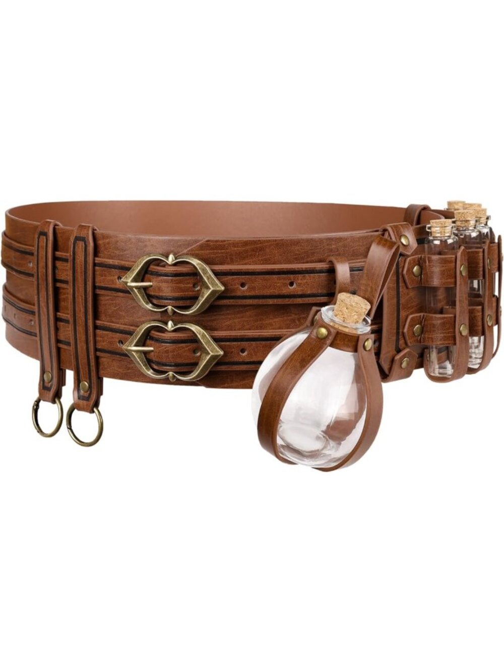 Medieval Faux Leather Alchemy Belt Set with Potion Vials & Fantasy Corset